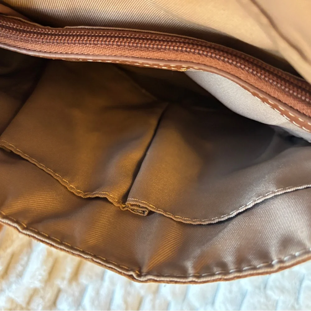 The Sak Silverlake Tan Brown Embossed Leather Crossbody Flap Brass Studs